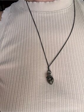 Silver Tone Anatomical Heart Charm Pendant Snake Chain Necklace, Lobster Clasp